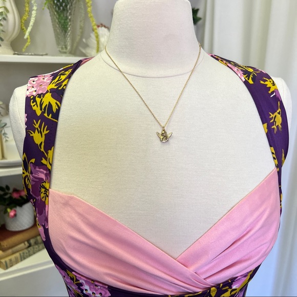 Laura Byrnes Grace Pink and Purple Floral 50s Style Dress - Picture 8 of 16